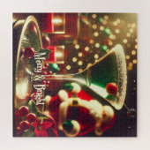 Retro 50s Santa Christmas Green Martini ジグソーパズル (横)