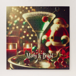 Retro 50s Santa Christmas Green Martini ジグソーパズル