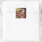 Retro 50s Santa Christmas Green Martini スクエアシール (バッグ)