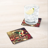 Retro 50s Santa Christmas Green Martini スクエアペーパーコースター (インサイチュ)