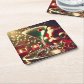 Retro 50s Santa Christmas Green Martini スクエアペーパーコースター (アングル)