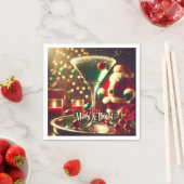 Retro 50s Santa Christmas Green Martini スタンダードカクテルナプキン (インサイチュ)