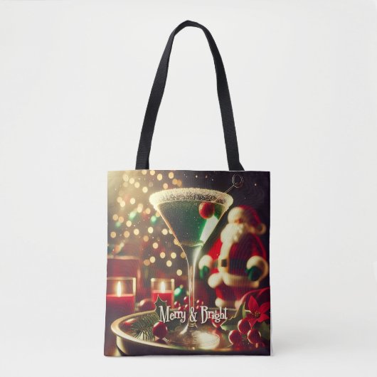 Retro 50s Santa Christmas Green Martini トートバッグ (正面)