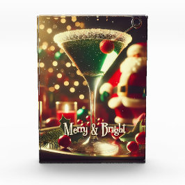 Retro 50s Santa Christmas Green Martini フォトブロック