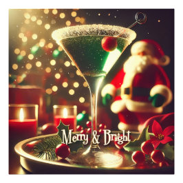 Retro 50s Santa Christmas Green Martini フォトプリント
