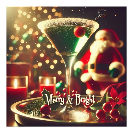 Retro 50s Santa Christmas Green Martini フォトプリント (正面)
