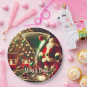 Retro 50s Santa Christmas Green Martini ペーパープレート (パーティー)