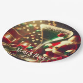 Retro 50s Santa Christmas Green Martini ペーパープレート (アングル)