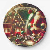 Retro 50s Santa Christmas Green Martini ペーパープレート (正面)