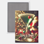 Retro 50s Santa Christmas Green Martini マグネット (正面/裏面)