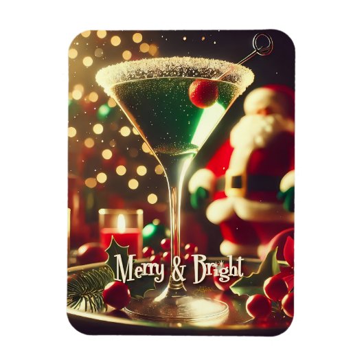 Retro 50s Santa Christmas Green Martini マグネット (縦)