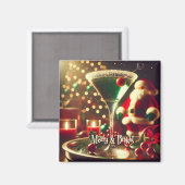 Retro 50s Santa Christmas Green Martini マグネット (正面/裏面)