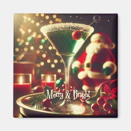 Retro 50s Santa Christmas Green Martini マグネット