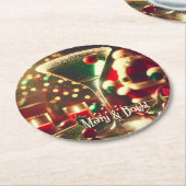 Retro 50s Santa Christmas Green Martini ラウンドペーパーコースター (アングル)