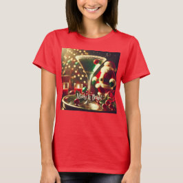 Retro 50s Santa Christmas Green Martini Tシャツ