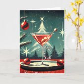 Retro 50s Snow Flurry Christmas Tree Martini カード (黄色い花)