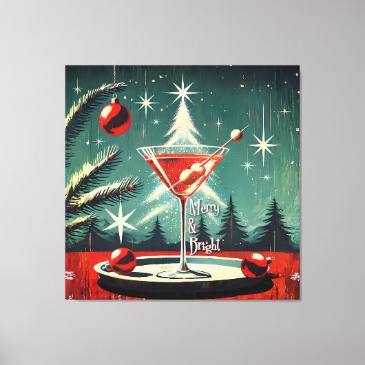 Retro 50s Snow Flurry Christmas Tree Martini キャンバスプリント (正面)