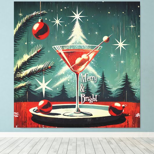 Retro 50s Snow Flurry Christmas Tree Martini キャンバスプリント (インサイチュ (ウッドフロア))