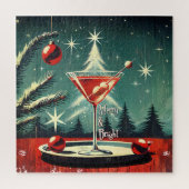 Retro 50s Snow Flurry Christmas Tree Martini ジグソーパズル (縦)