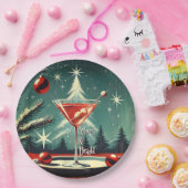 Retro 50s Snow Flurry Christmas Tree Martini ペーパープレート (パーティー)