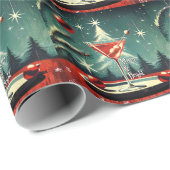 Retro 50s Snow Flurry Christmas Tree Martini ラッピングペーパー (ロールコーナー)