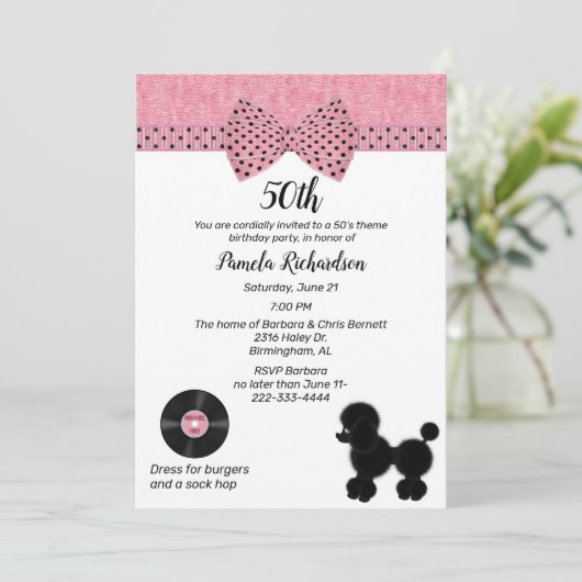 Retro 50s Theme Birthday Party 招待状 (スタンド正面)
