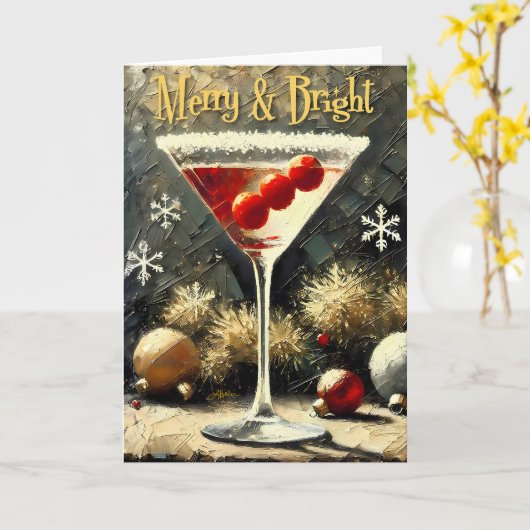 Retro 50s Triple Cranberry Christmas Martini カード (黄色い花)