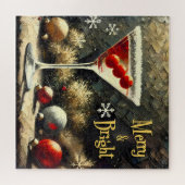 Retro 50s Triple Cranberry Christmas Martini ジグソーパズル (横)