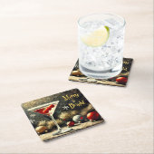 Retro 50s Triple Cranberry Christmas Martini スクエアペーパーコースター (インサイチュ)
