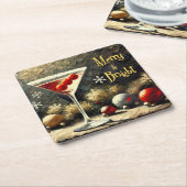 Retro 50s Triple Cranberry Christmas Martini スクエアペーパーコースター (アングル)