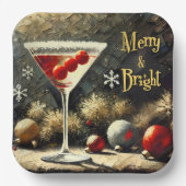 Retro 50s Triple Cranberry Christmas Martini ペーパープレート (正面)