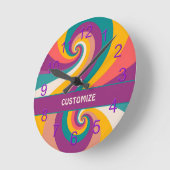 Retro 60s 70s Colorful Hippie Boho Swirl ラウンド壁時計 (傾斜)