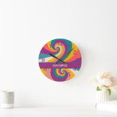 Retro 60s 70s Colorful Hippie Boho Swirl ラウンド壁時計 (ホーム)