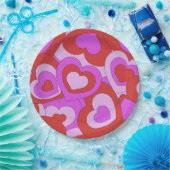 Retro 60s-70s Hearts ペーパープレート (パーティー)