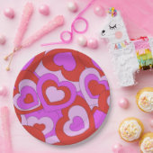 Retro 60s-70s Hearts ペーパープレート (パーティー)