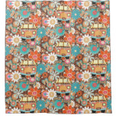 RETRO 60s 70s Hippy Van Feeling Groovy Floral シャワーカーテン (正面)