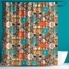 RETRO 60s 70s Hippy Van Feeling Groovy Floral  シャワーカーテン