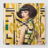 Retro 60's Beauty Geometric fashionplate yellow スクエア壁時計 (正面)