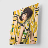 Retro 60's Beauty Geometric fashionplate yellow スクエア壁時計 (傾斜)