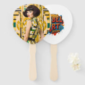 Retro 60's Beauty Geometric fashionplate yellow ハンドファン (正面&裏面)