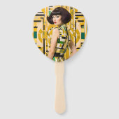 Retro 60's Beauty Geometric fashionplate yellow ハンドファン (正面)