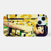 RETRO 60s BEAUTY GEOMETRIC YELLOW GREEN Phone Case iPhone 15ケース (裏面横)