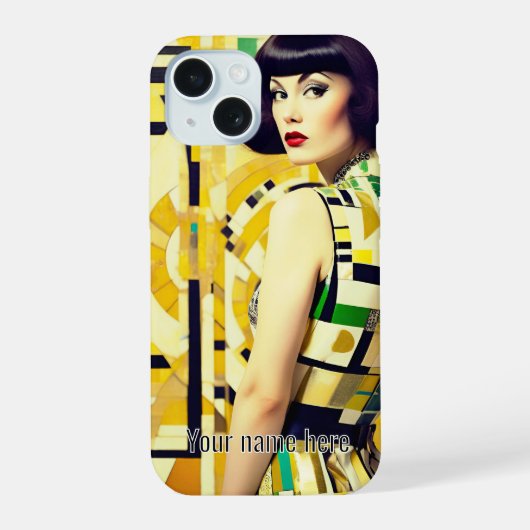 RETRO 60s BEAUTY GEOMETRIC YELLOW GREEN Phone Case iPhone 15ケース (裏面)