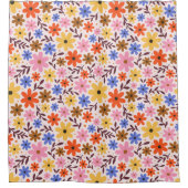 Retro 60s floral - daisy flowers in pink, orange シャワーカーテン (正面)
