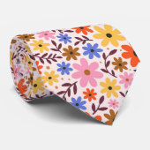 Retro 60s floral - daisy flowers in pink, orange ネクタイ (ロール)