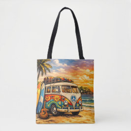 Retro 60s Hippie Beach Bus Sunset | Surf Life Art トートバッグ