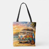 Retro 60s Hippie Beach Bus Sunset | Surf Life Art トートバッグ (裏面)