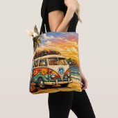 Retro 60s Hippie Beach Bus Sunset | Surf Life Art トートバッグ (クローズアップ)