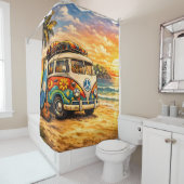 Retro 60s Hippie Beach Bus Sunset | Surf Van Life シャワーカーテン (インサイチュ)