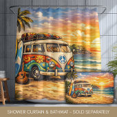 Retro 60s Hippie Beach Bus Sunset | Surf Van Life シャワーカーテン
